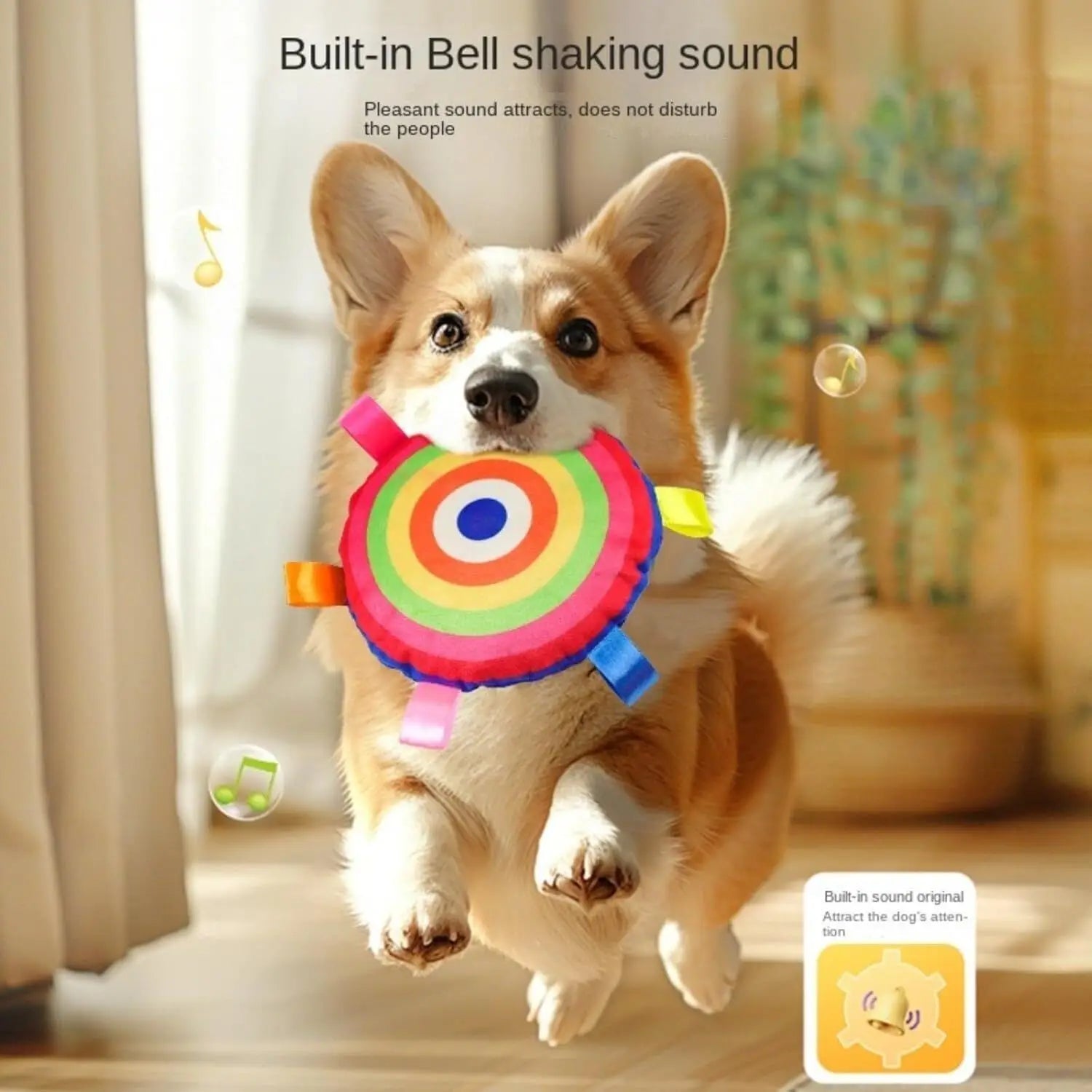 Pet interactive supplies plush frisbee with bell dog toy teeth grinding teeth cleaning resistant bite colorful webbing dog toy - petguardiansupplies