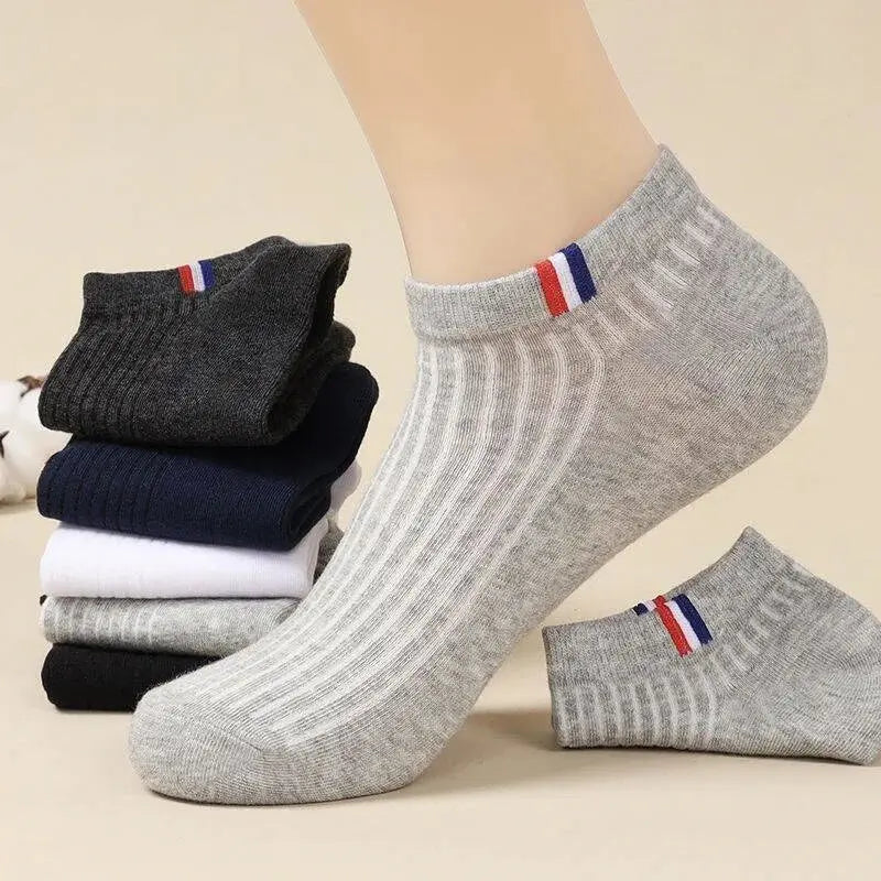 5 Pairs Thin Boat Socks Summer Blending Plain Color Mens Casual Breathable Sweat Absorbing Calibration - petguardiansupplies