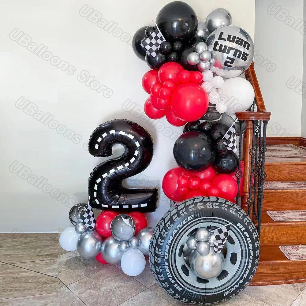 40inch Race Car Birthday Balloons Large Black Number 1 2 3 4 5 6 7 8 9 Foil Balloon for Kids Birthday Race Car Party Decor Suppl - petguardiansupplies