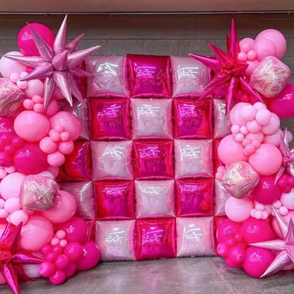 25/35Pcs Square Foil Balloons Wall Double Sided Metal Gold Hot Pink Square Balloon Backdrop for Birthday Baby Shower Wedding Dec - petguardiansupplies