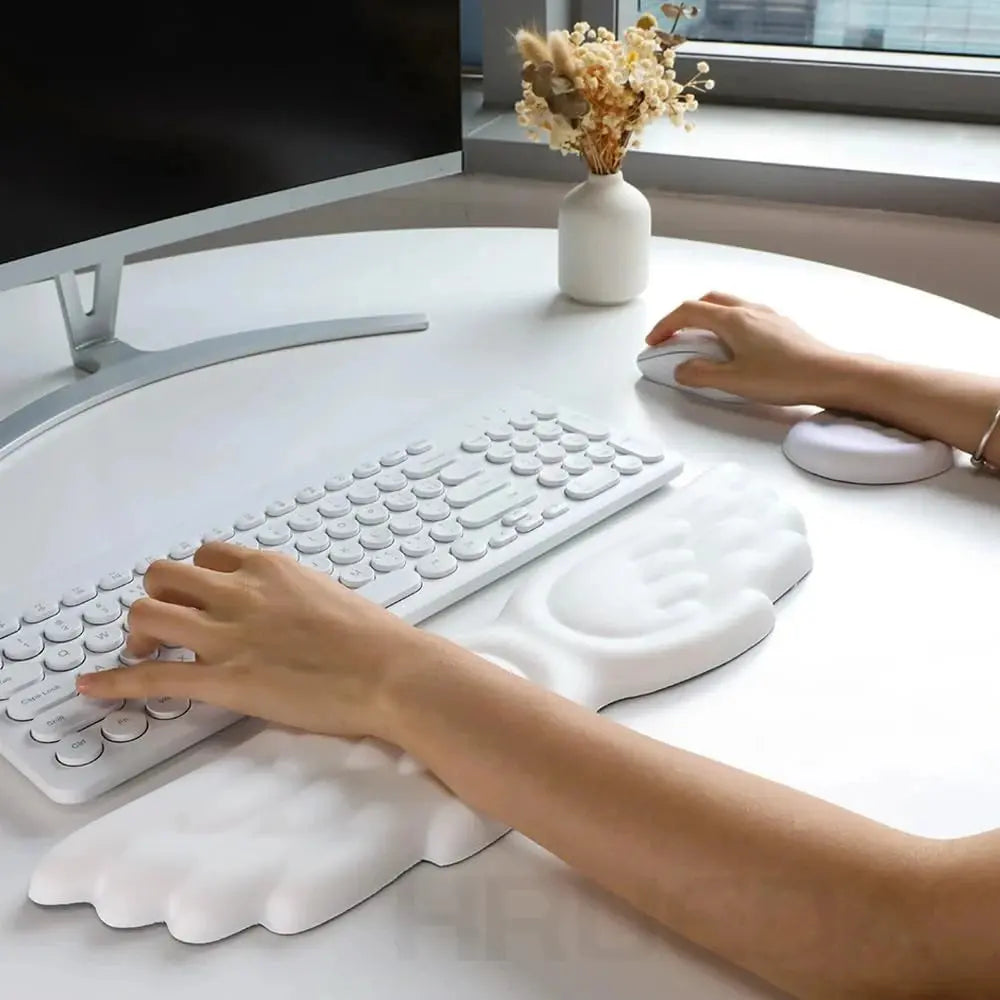 Keyboard Mouse Wrist Rest Angel Wing Memory Foam Mouse Pad Set Wrist Support Ergonomic Non-Slip for Computer Laptop Easy Typing - petguardiansupplies