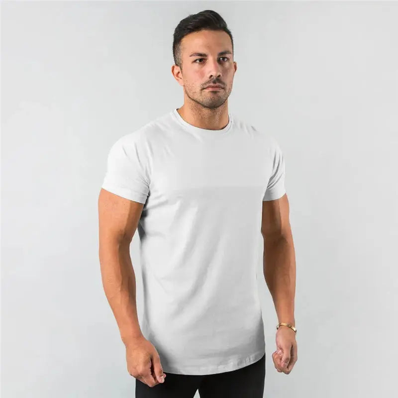 New Fashion Plain Tops Tees Fitness Mens T Shirt Short Sleeve Muscle Joggers Bodybuilding Tshirt Male Gym Clothes Slim Fit Shirt - petguardiansupplies