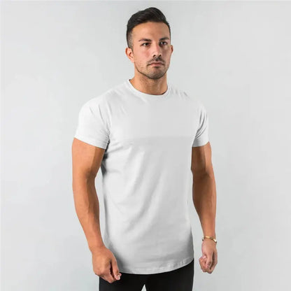 New Fashion Plain Tops Tees Fitness Mens T Shirt Short Sleeve Muscle Joggers Bodybuilding Tshirt Male Gym Clothes Slim Fit Shirt - petguardiansupplies