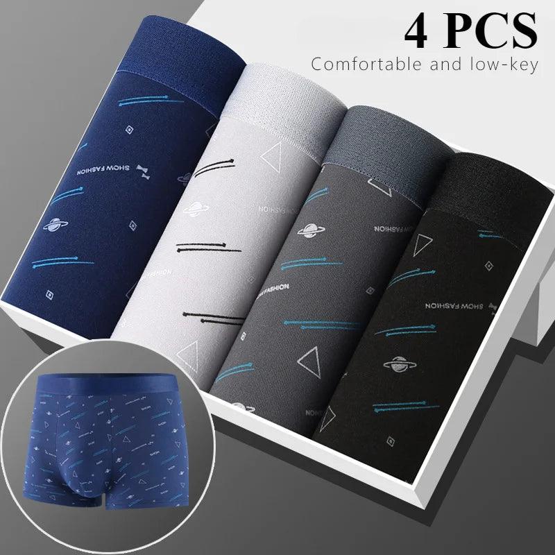 4Pcs Men's Boxer Line Printed Underpants U Convex Panties Sexy Underwear Antibacterial Breathable plus Size Men's Underwear - petguardiansupplies