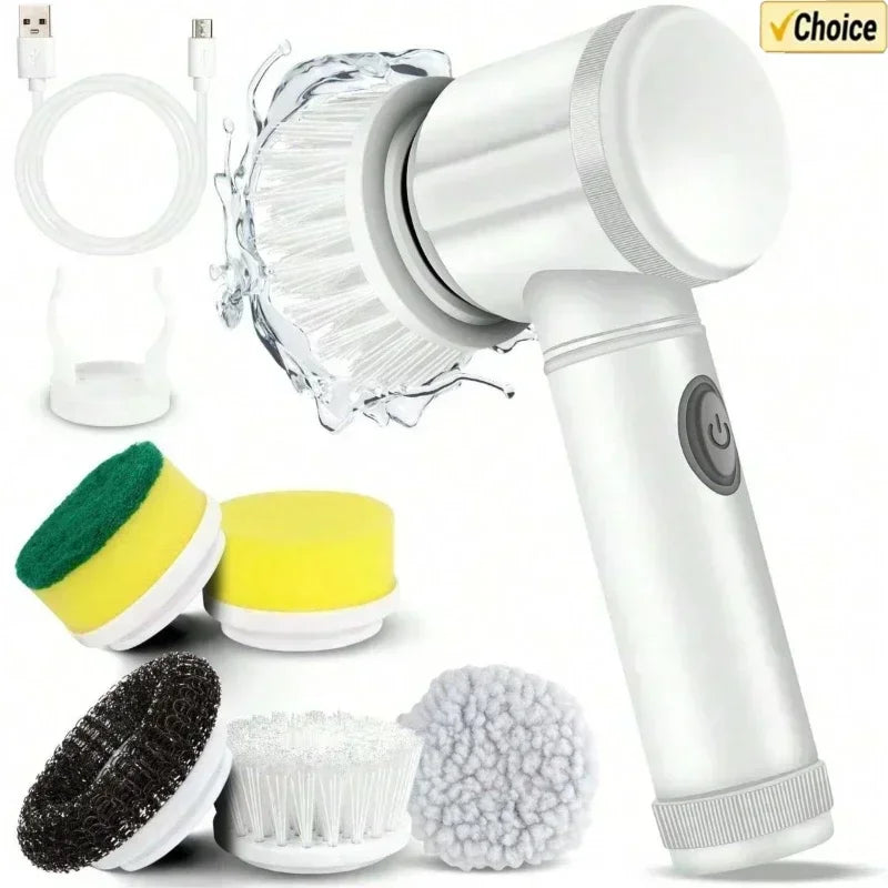 New Power Scrubber 5 Replaceable Brush Heads Electric Spin Scrubber Bathroom Cleaning Brush Power Scrubber Electric Brush Home - petguardiansupplies