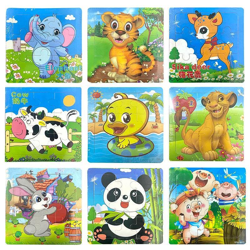 9pcs Kids Wooden Animal Puzzle Cute Cartoon Animal Puzzle Toys Early Educational Montessori Toys for Children - petguardiansupplies