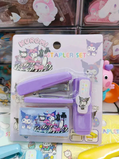 Sanrio Kuromi Cinnamoroll Melody Mini Stapler Highlighter Set Student Office Small Stapler Kawaii School Supplies Stationery Set - petguardiansupplies