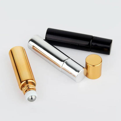 10ml Gold/Silver/Black Glass Roll On Bottle with Stainless Steel Roller Ball for Perfume Eye Cream Essential Oil Travel Bottles - petguardiansupplies