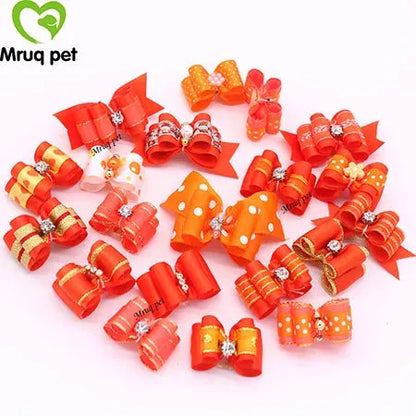 20pcs Pet Dog Cute Hair Bows with Rhinestone&Flowers Ribbon Bows Dog Hair Accessory Dog Groomining Pet Supplies - petguardiansupplies