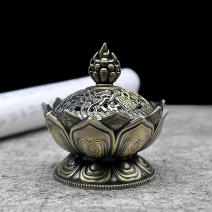 Lotus Flower Incense Burner Buddhism Buddha Holder Brass Mini Sandalwood Censer Incense Metal Craft Home Decoration - petguardiansupplies