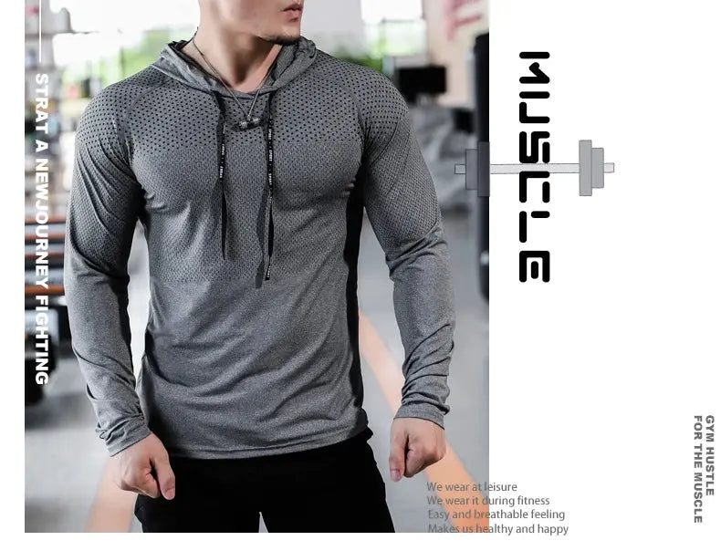 Mens Fitness Tracksuit Running Sport Hoodie Gym Joggers Hooded Outdoor Workout Shirts Tops Clothing Muscle Training Sweatshirt - petguardiansupplies