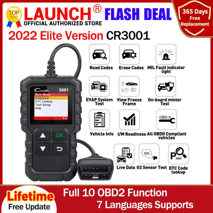 Launch X431 CR3001 Support Full OBDII/EOBD function Creader 3001 diagnostic tool Multilingual code reader scanner PK CR319 OM123 - petguardiansupplies