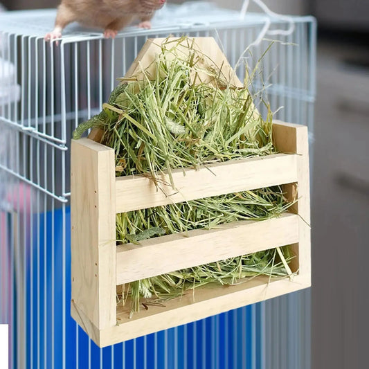 Rabbit Hay Feeder Rack Guinea Pig Hay Rack Wood Less Waste Food Small Animals Feeding Holder for Small Animals Guinea Pig - petguardiansupplies