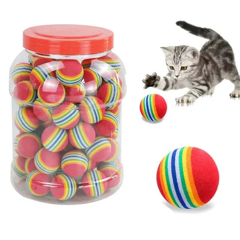 10PCS Rainbow Cat Toys Ball Interactive Cat Dog Play Chewing Rattle Scratch Ball Training Balls Pet Toys Supplies - petguardiansupplies