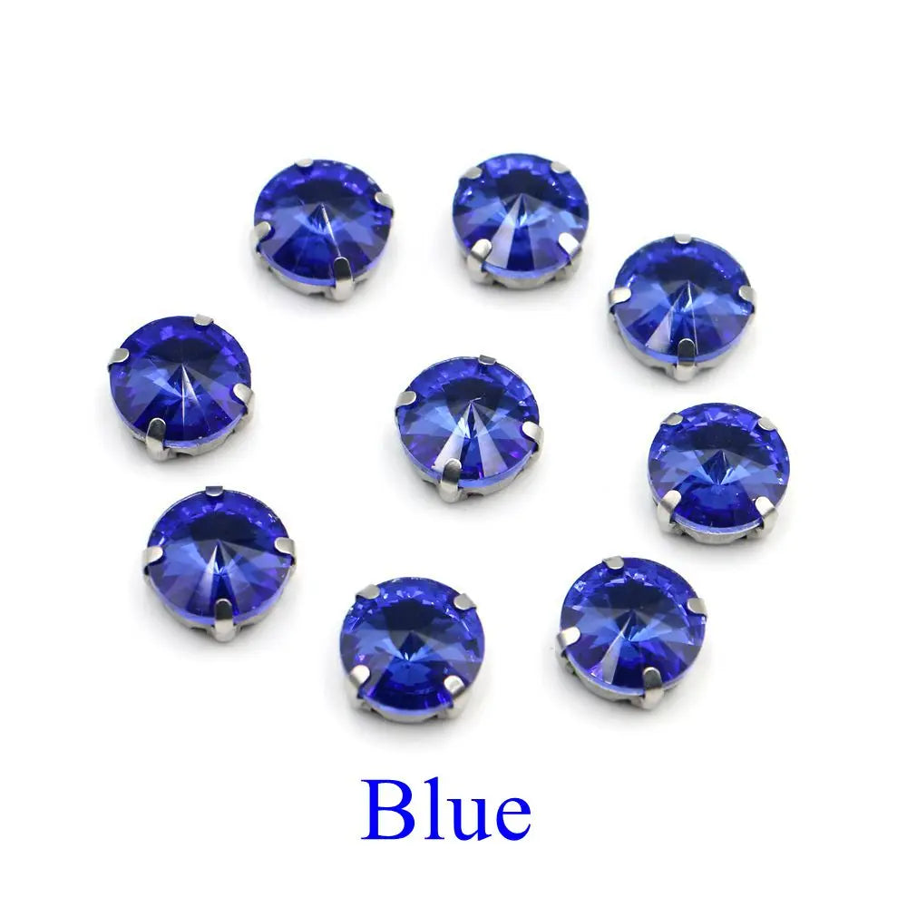 Glass Rhinestones! Satellite / Round Shape Diamond With Claw Sew On Strass Metal Base Buckle Crystal Stone Beads For Clothes - petguardiansupplies