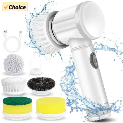 5in1 Brush Electric Spin Scrubber Bathroom Cleaning Brush Power Scrubber With 5 Replaceable Brush Heads Electric Cleaning Brush - petguardiansupplies