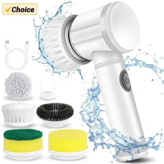 5in1 Brush Electric Spin Scrubber Bathroom Cleaning Brush Power Scrubber With 5 Replaceable Brush Heads Electric Cleaning Brush - petguardiansupplies