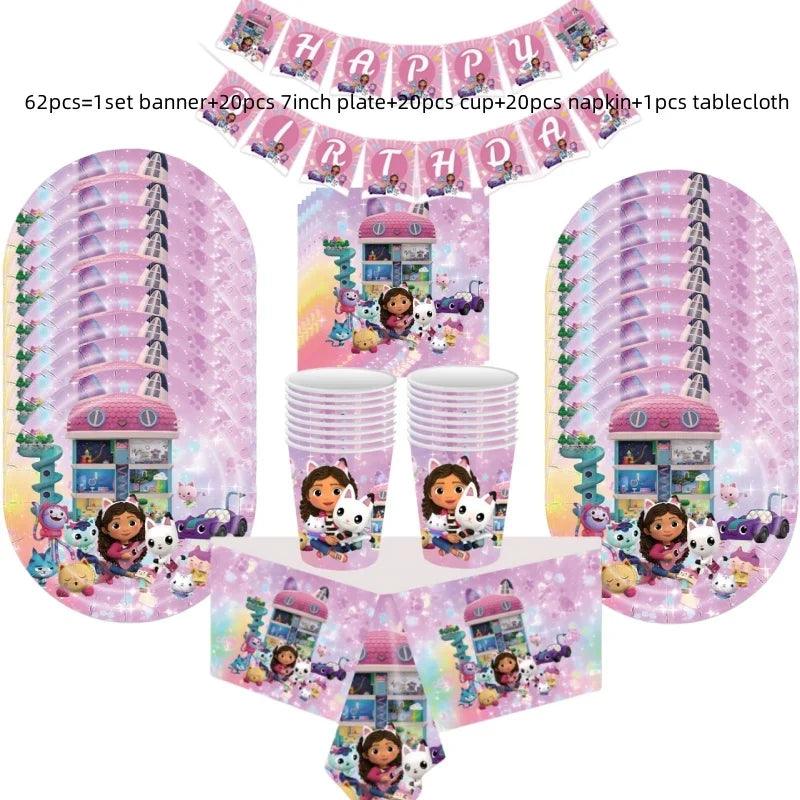 1pcs/lot Happy Birthday Party Table Cover Baby Shower Decorations Gabby Dollhouse Theme Kids Girls Favors Plastic Tablecloth - petguardiansupplies