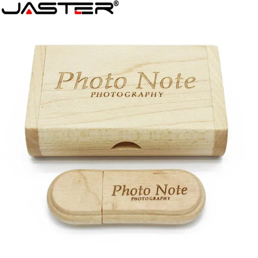 JASTER 1PCS free custom logo laser engraving wooden+Box pendrive 4GB 8GB 16GB 32GB 64GB USB Flash Drive photography gift - petguardiansupplies