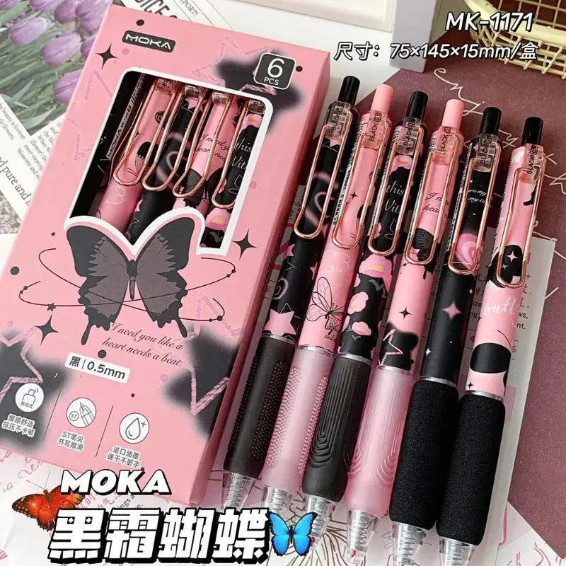 6pcs/set Butterfly Series Cute Gel Pen ST Nib Kawaii Pen Set Japanese Kawaii Stationery School Supplies Aesthetic Pens - petguardiansupplies