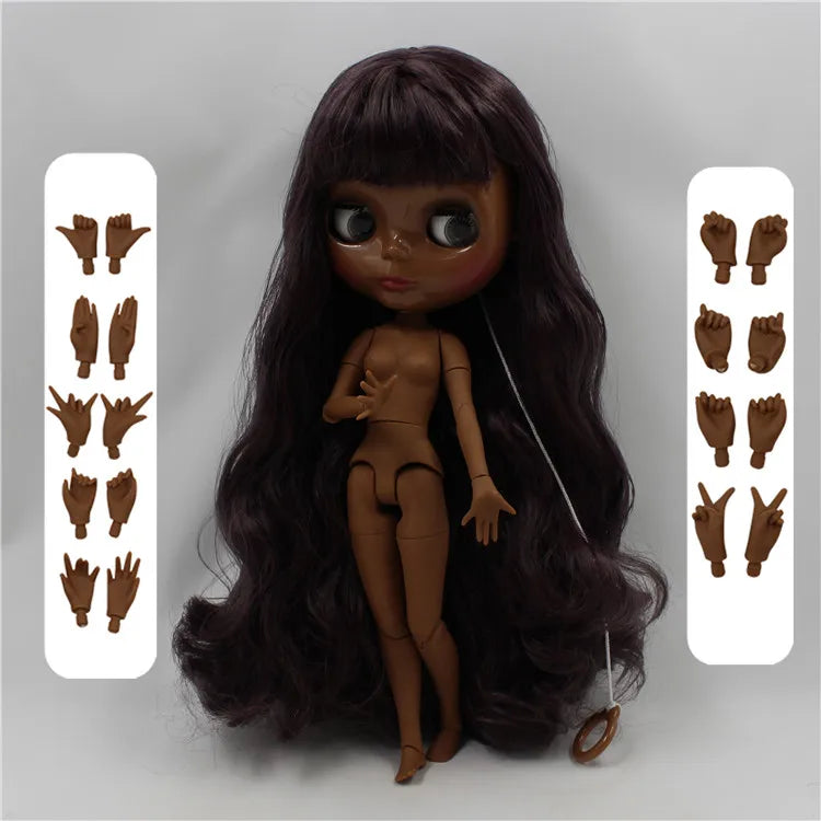 ICY DBS Blyth Doll 1/6 bjd toy super black skin tone deep purple hair joint body 30cm toy anime girls - petguardiansupplies