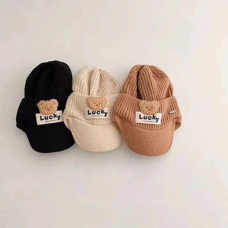 Korean Kids Knit Ear Protection Baseball Hat 4-6year Children Windproof Cold Resistant Earmuffs Cap Winter Warm Baby Wool Beanie - petguardiansupplies