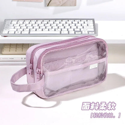 Simplicity Pencil Case for Kid Fashion Korean Solid Color Pencil Pouch Transparent Large Capacity Stationery Bag School Supplies - petguardiansupplies