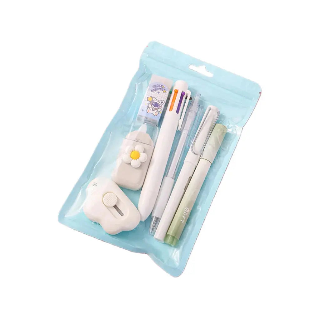 7-In-1 Stationery Set Children Back To School Gel Pen Highlighter Ballpoint Pen Eternal Pencil Tape Eraser Knife Kids Prize - petguardiansupplies