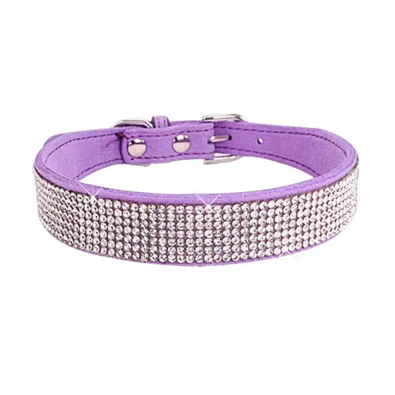 Suede Fiber Crystal Dog Collar Comfortable Glitter Rhinestone Dog Collars Zinc Alloy Buckle Collar for Small Dogs Cats XXS-L - petguardiansupplies