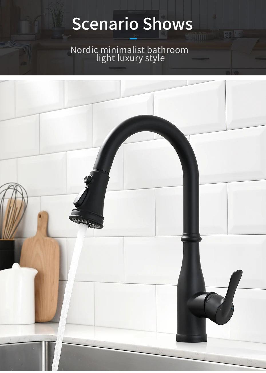 Kitchen Faucets Black Single Handle Pull Out Kitchen Tap Single Hole Handle Swivel 360 Degree Water Mixer Tap Mixer Tap 408906 - petguardiansupplies