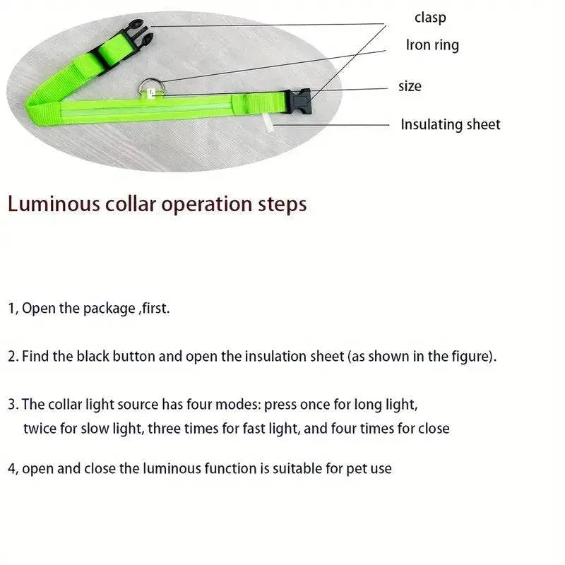 Nylon LED Night Safety Flashing Glow In The Dark Dog Leash Dogs Luminous Fluorescent Pet Dog Collar - petguardiansupplies