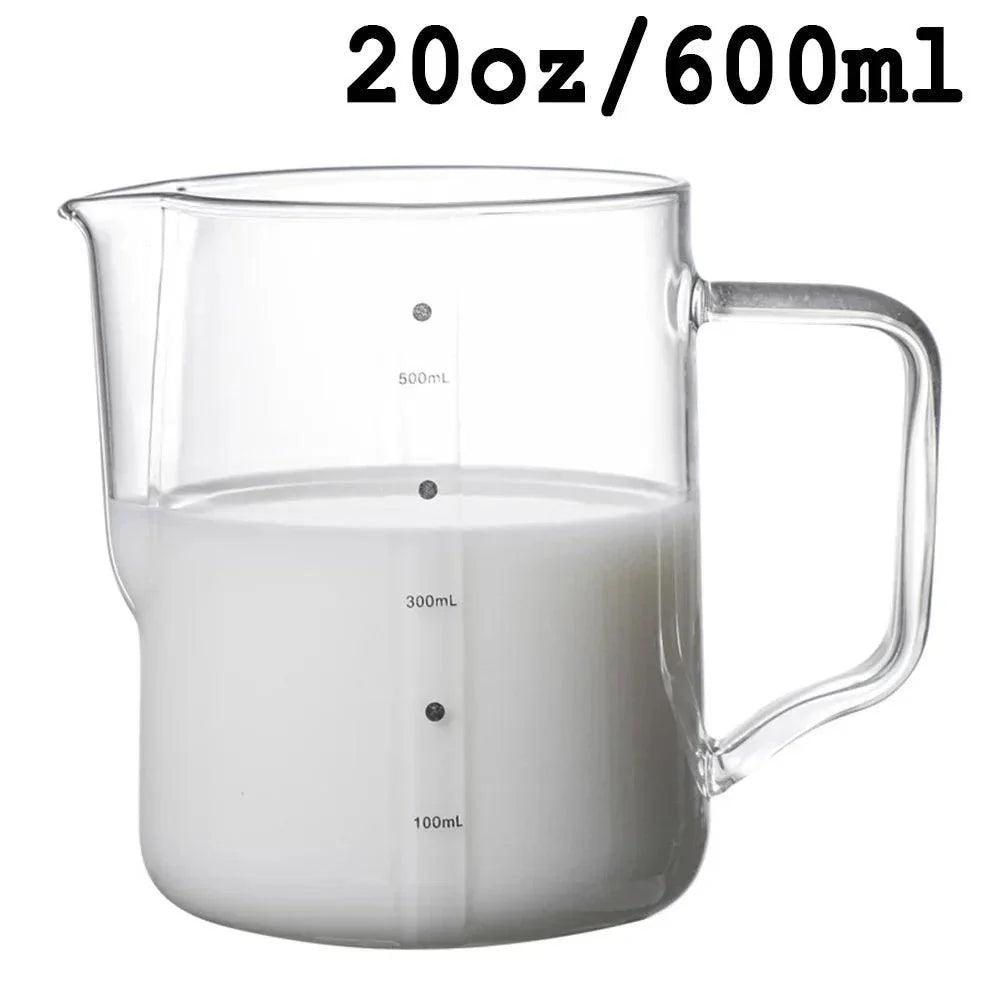 350/600ml Milk Frother Glass Milk Pitcher Barista Espresso Coffee Latte Milk Frothing Pitcher Transparent Coffee Jug with Scale - petguardiansupplies