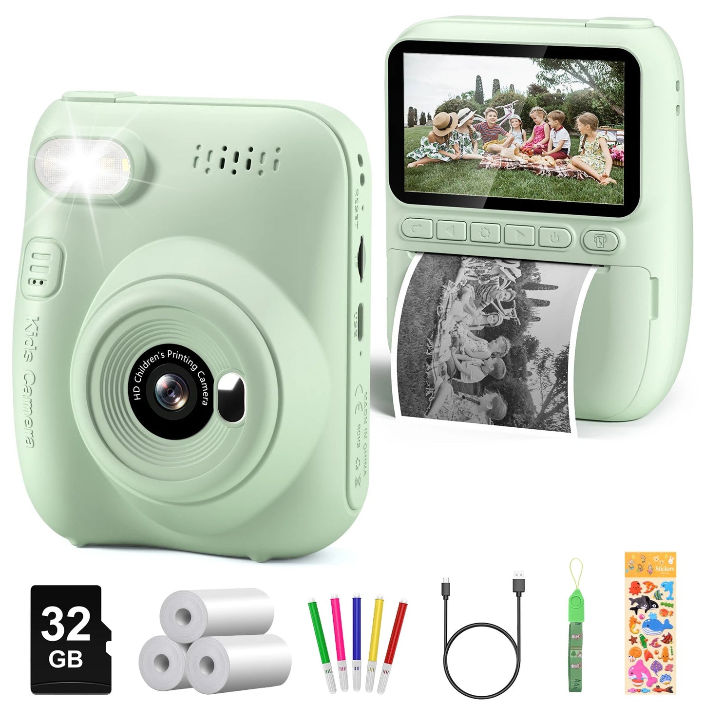 Kids Digital Camera 3.0" Portable Instant Print Camera 32MP HD 1080P Camera Toy Gift For 6-12 Year With 3 Rolls Printer Paper - petguardiansupplies