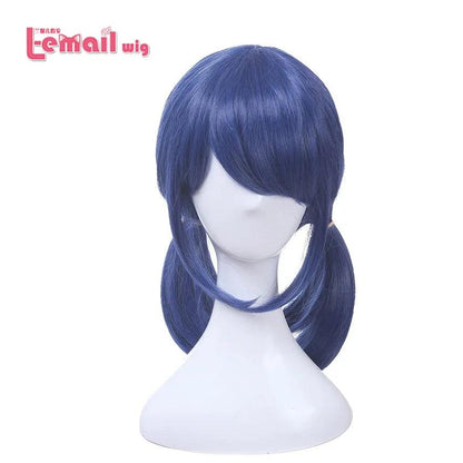 L-email wig Synthetic Hair Marinette Cosplay Wig Dark Blue Double Ponytails Straight Halloween Heat Resistant Women Wigs - petguardiansupplies