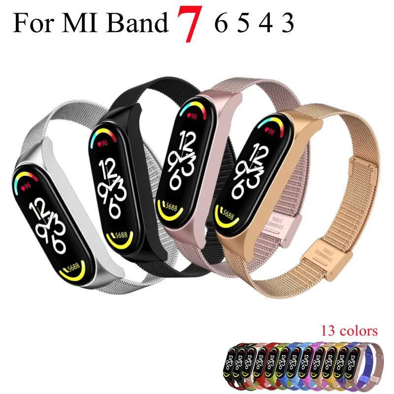 Metal Strap bracelet for Xiaomi mi band 7 6 5 3 4 strap Stainless Steel MiBand 4 Smart Wrist Strap for xiao mi miband 4 3 straps - petguardiansupplies