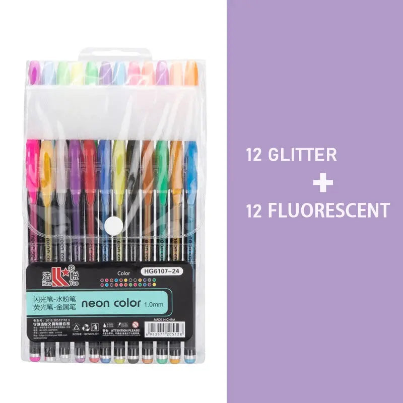 Kit 60 Colored Gel Pen Set, Glitter Metallic Pastel Neon Pen 12 24 36 48 Colors - petguardiansupplies