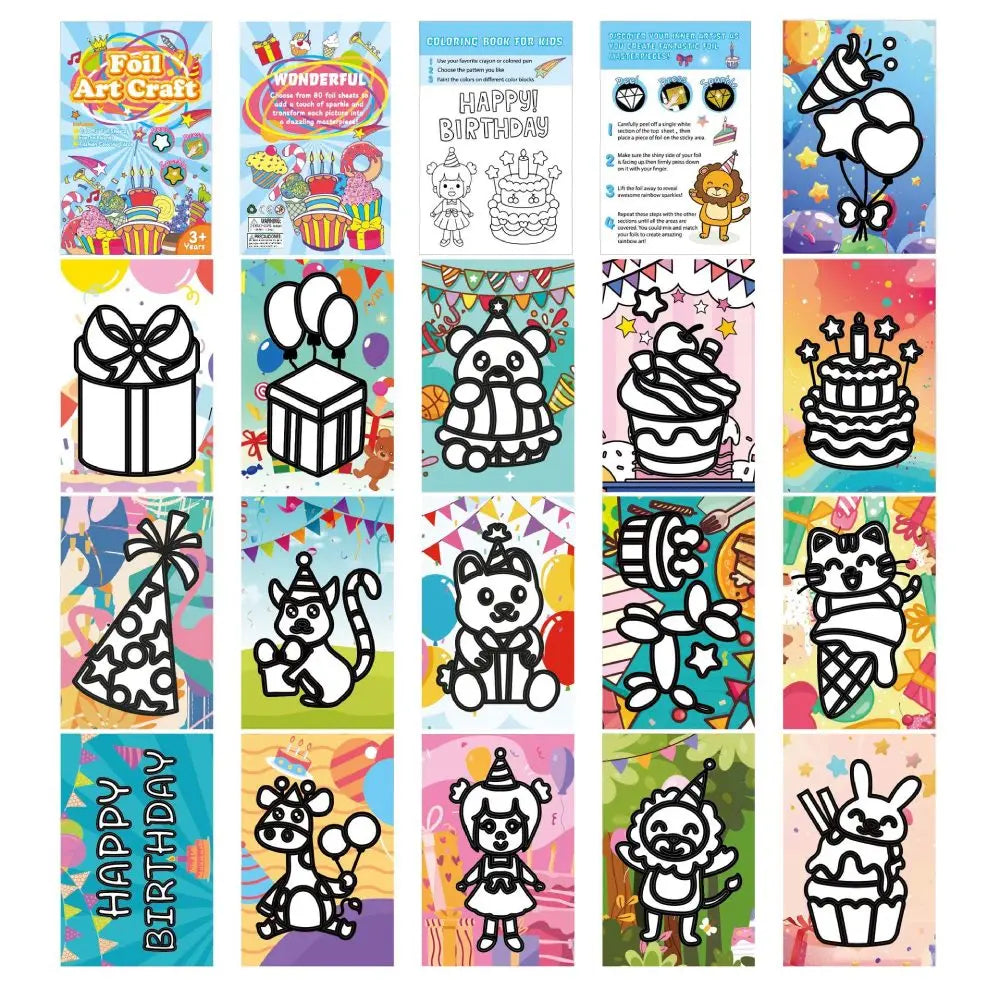 DIY Magic Transfer Painting Crafts Mini Coloring Book Foil Arts Crafts Educational Toys Children Cartoon Drawing Birthday Gifts - petguardiansupplies