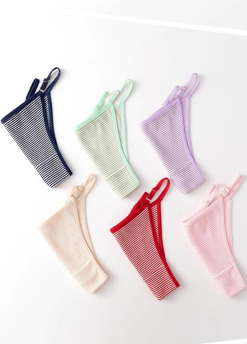 1pcs Cotton Women's Thongs Panties Sport Breathable Low Waist Underwear Lingerie Sexy Female Adjustable Buckle Stripe G-String - petguardiansupplies