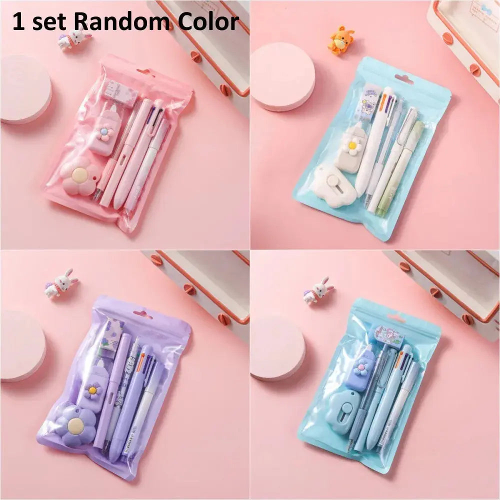 7-In-1 Stationery Set Children Back To School Gel Pen Highlighter Ballpoint Pen Eternal Pencil Tape Eraser Knife Kids Prize - petguardiansupplies