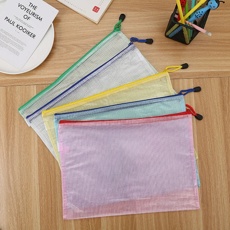 5PCS Stationery Storage Folder File Mesh Zipper Pouch A4 A5 A6 Document Bag Zip File Folders School Office Supplies - petguardiansupplies