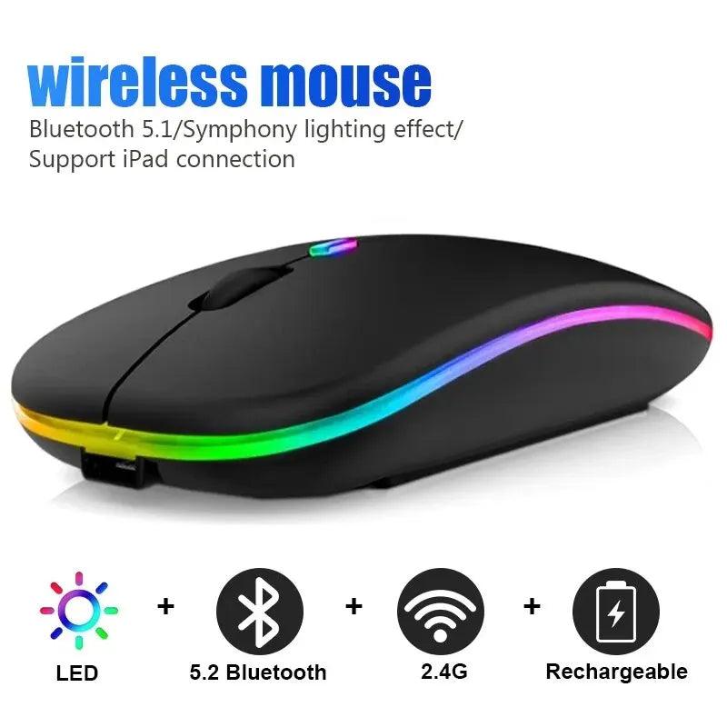 Wireless Mouse RGB Rechargeable Bluetooth Mice Wireless Computer Mause LED Backlit Ergonomic Gaming Mouse for Laptop PC 3600DPI - petguardiansupplies