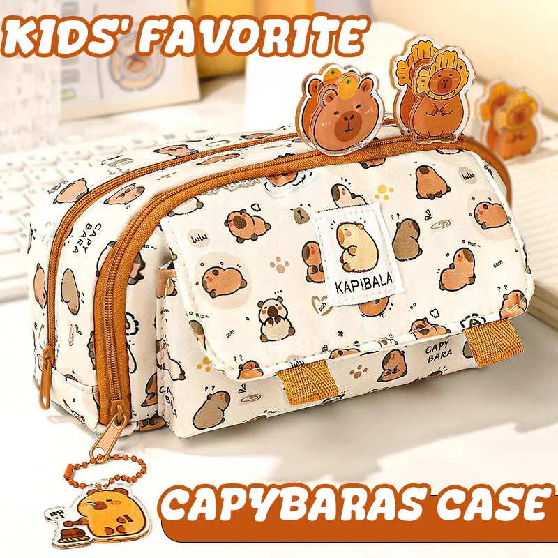 Inkpals Cute Plush Capybaras Pencil Case Large Capacity Capibara Children'S Kawaii School Cases Pouch Big Back To School Pen Bag - petguardiansupplies