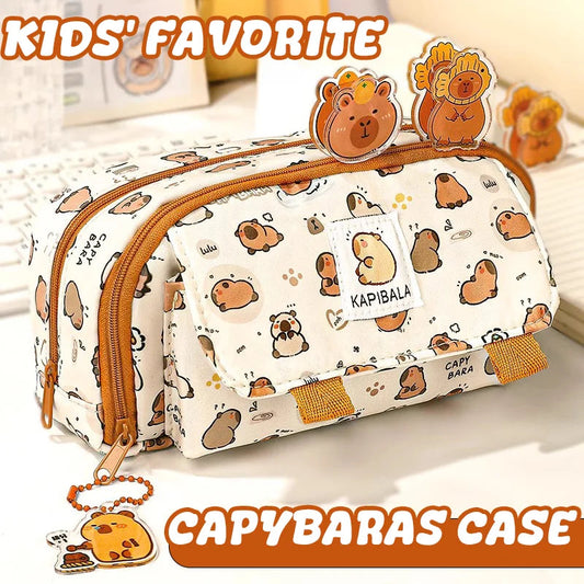 Inkpals Cute Plush Capybaras Pencil Case Large Capacity Capibara Children'S Kawaii School Cases Pouch Big Back To School Pen Bag - petguardiansupplies