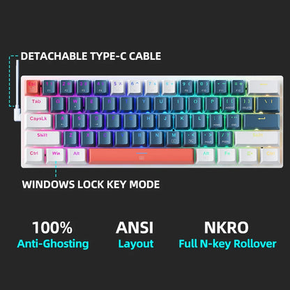 Machenike K500-B61 Mini Mechanical Keybaord 60% Form Factor 61Keys Gaming Keybaord Wired Full Key Hot-Swappable RGB Backlit - petguardiansupplies