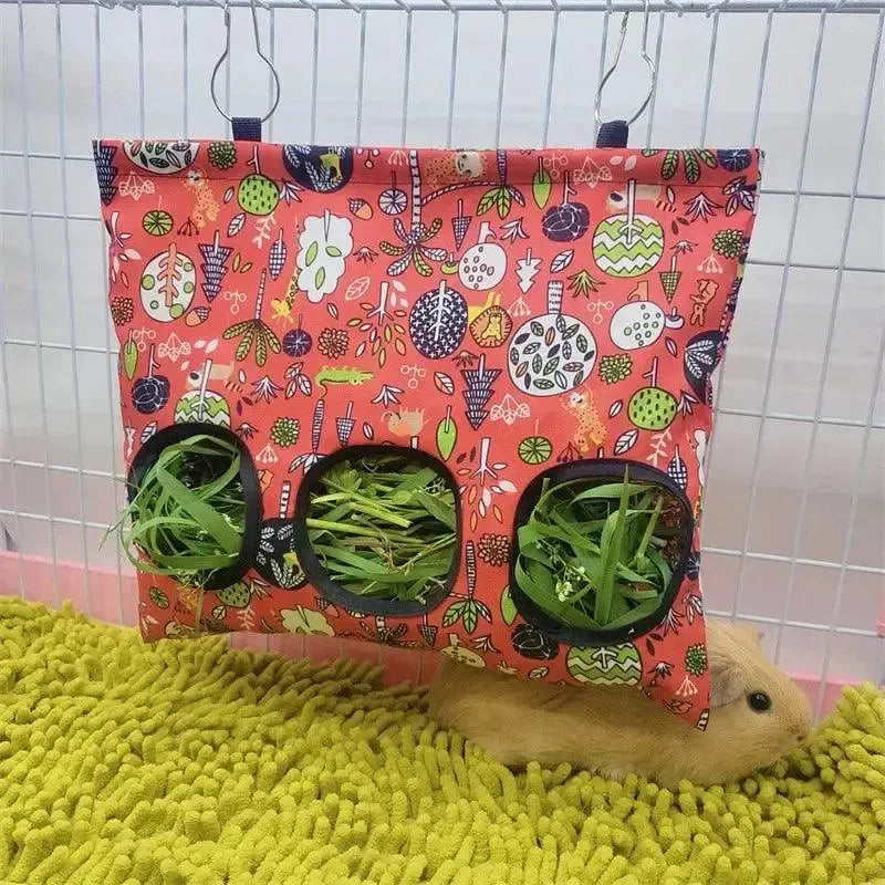 2/3 Holes Hanging Hay Bag for Bunny Guinea Pigs Small Animal Feeder Rabbit Food Dispensers Bag Cage Accessories Pet Feeding Bag - petguardiansupplies