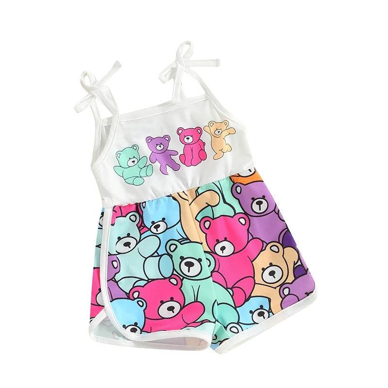 FOCUSNORM 0-4Y Toddler Baby Girls Cute Romper Summer Sleeveless Strap Cartoon Bear Print Jumpsuit for Newborn - petguardiansupplies