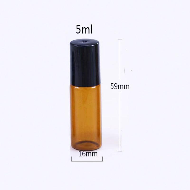 50PCS 1/2/3/5ML Metal Roller Ball Essential Glass Oil Bottle Empty Perfume Roll on Ball Refillable Liquid Container Amber - petguardiansupplies