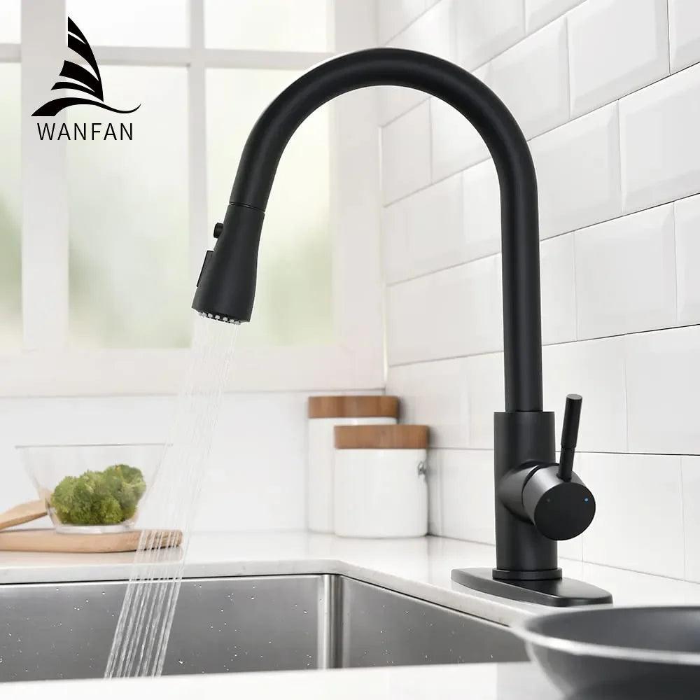 Kitchen Faucets Black Single Handle Pull Out Kitchen Tap Single Hole Handle Swivel 360 Degree Water Mixer Tap Mixer Tap 408906 - petguardiansupplies