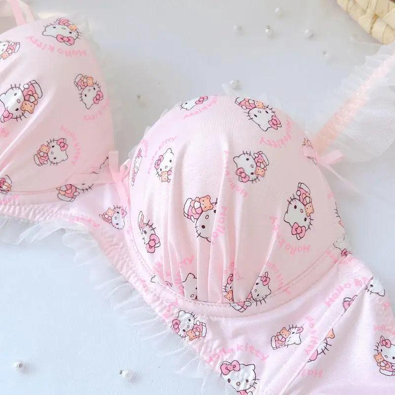 Sanrio Hello Kitty Pants Anime Figure Y2K Sweet Girl Pink Underwear Fashion Kawaii Small Chest Gathering Bra Without Steel Ring - petguardiansupplies