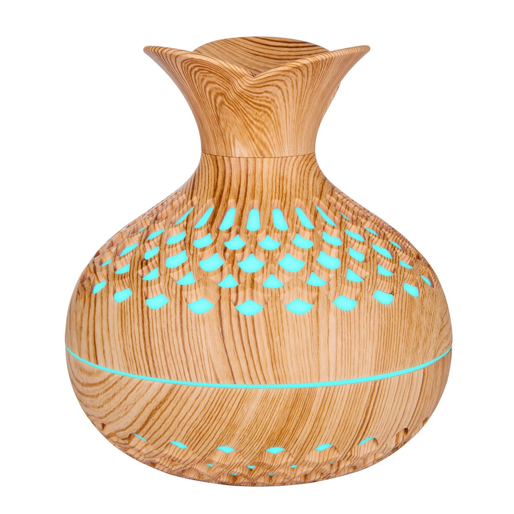 300ML Wood Grain Flower Humidifier Silent Aromatherapy Diffuser USB Rechargeable Mini Humidifier with Colourful Night Light - petguardiansupplies